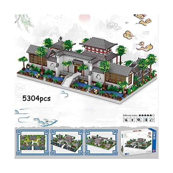 WMDSYGD Briques Créatives 530 4 PIÈCES Mini Blocks Architecture Bâtiment Blocs Maison Chinoise Courtyard Jardin Modèle Jouet 