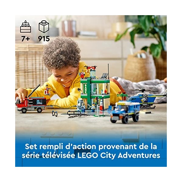LEGO 60317 City La Course-Poursuite de La Police à La Banque, Jouets Drone et 2 Camions pour Enfants 7 Ans, Sets d’Aventures