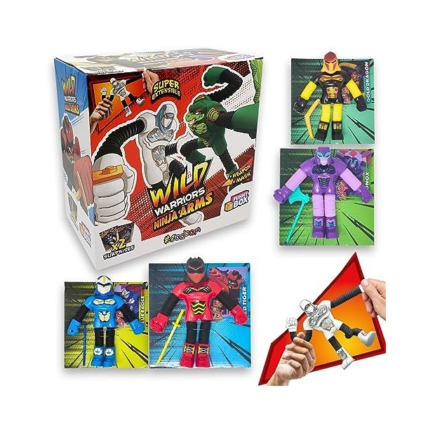 Sbabam, FUNNY BOX Wild Warriors Ninja Arms, Jeux pour Enfants Kiosques à journaux, Robot Jouet avec Masques et Armes Intercha