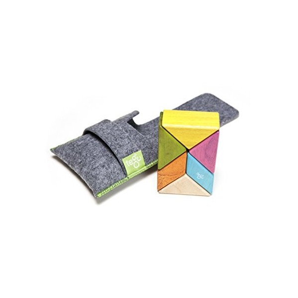 Tegu Jeu de Construction - Blocs de bois Magnétiques Prisme avec Pochette - 6 pièces - Couleurs