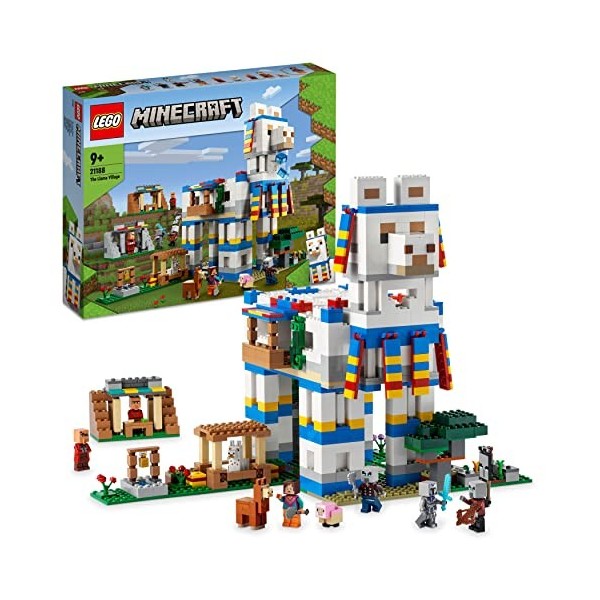 LEGO 21188 Minecraft Le Village Lama, Jouet de Maison, avec Figurines de Villageois, Illageois, Mouton et Épée en Diamant, Id