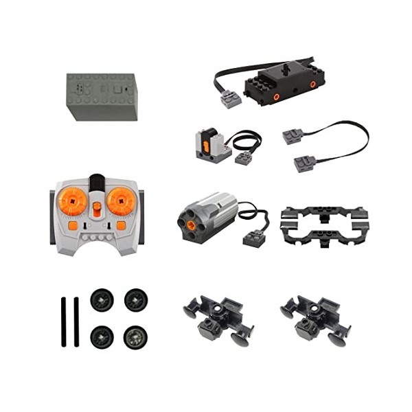 FAROX Technic Power Kit de 20 moteurs de train, coupleur, télécommande et boîte à piles pour train technique, compatible avec