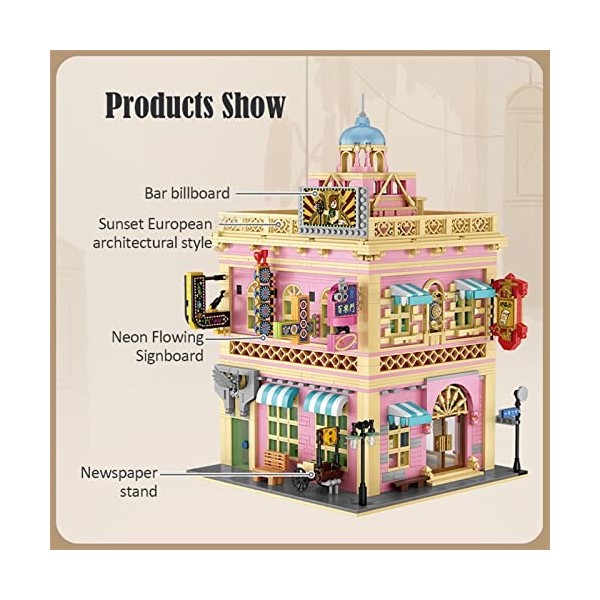 2951 PCS Mini City Street View Retro Entertainment Bar Building Buildings Building Friends Pink Castle Figures Bricks Toys fo