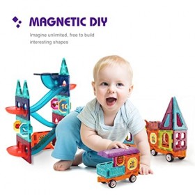 Carreaux Magnétiques de 111 Pièces, Jeu de Blocs de Construction Magnétiques Colorés avec Voiture, Carreaux Magnétiques Trans