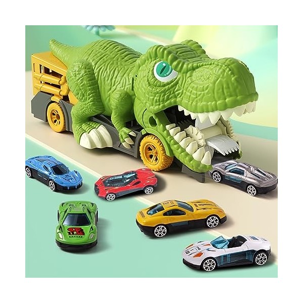 ALEENFOON Jouets pour Enfants, Camion Jouet Dinosaure pour Les Enfants de 3-5 Ans, Jouet Véhicule Dinosaure avec 6 Mini Voitu