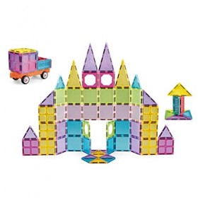 ADLOF 85pcs Magnetic Tiles, Jeu de Blocs de Construction Magnétiques avec Voitures, Jouet dapprentissage STEM pour Garçons e