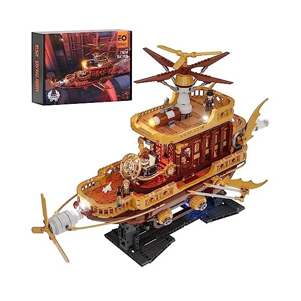 FUNWHOLE "Light Catcher Steampunk Airship - 1641 PCS Adult Construction Model Set for Adults and Teen