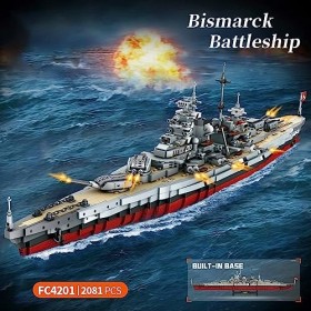Briques de construction Technique Battleship, 2081 Briques de serrage Technique Kit de modélisation de bateau, WW2 Militaire 