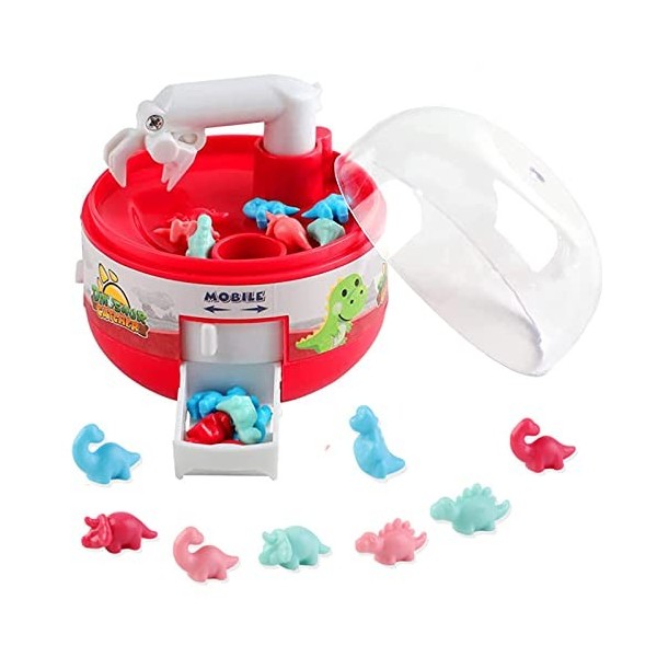 FLKENNEL Mini machine à griffes pour enfants, distributeur de prix dinosaure, jeu darcade avec 8 petits dinosaures pour garç