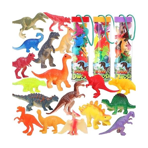 Tacobear Mini Dinosaure Jouet 36pcs Figurine Dinosaure avec Seau de Stockage Décoration de Gâteau Pâques Noël Cadeau Annivers