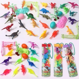 Tacobear Mini Dinosaure Jouet 36pcs Figurine Dinosaure avec Seau de Stockage Décoration de Gâteau Pâques Noël Cadeau Annivers