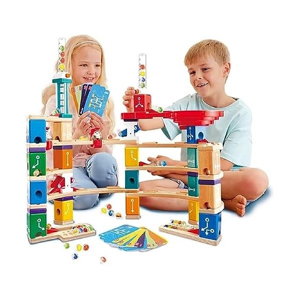 Hape - Circuit à Billes en Bois Quadrilla Kit Codage Avancé - Kit 119 Pièces, Étages et Tourbillon - Jeu de Construction en B