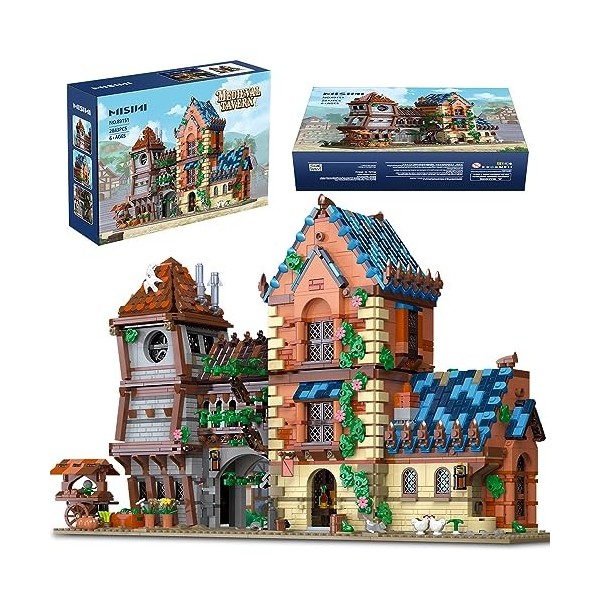 MISINI 89151 Medieval Tavern Cabin Lighting Lot de 2843 blocs de construction MOC pour adultes et adolescents