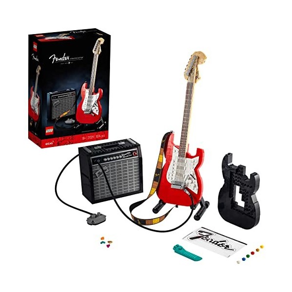 LEGO 21329 Ideas Fender Stratocaster, Set de Construction Guitare pour Adultes DIY, Ampli 65 Princeton Reverb et Accessoires,