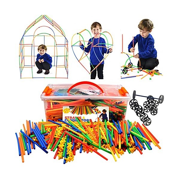 Playlearn Lot de pailles et connecteurs de Construction 856 pièces avec 16 Roues et 40 connecteurs spéciaux