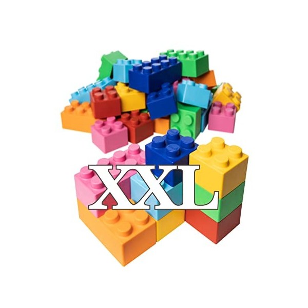 Zebrix Lot de 50 blocs de construction XXL - 4 couleurs spéciales - Grands blocs de construction en rose, bleu clair, orange,