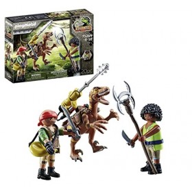 Playmobil Dino Rise 71264 Deinonychus et Guerriers, Dinosaure avec Canon Amovible et pivotant, Jouet pour Enfants à partir de