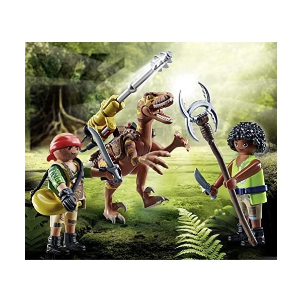 Playmobil Dino Rise 71264 Deinonychus et Guerriers, Dinosaure avec Canon Amovible et pivotant, Jouet pour Enfants à partir de