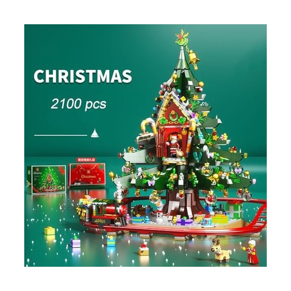 Jeu De Blocs De Construction Scène Rue De Noël,Sapin Noël Maison Modulaire Micro Assembler Modèle,2100 Pièces Difficulté Élev