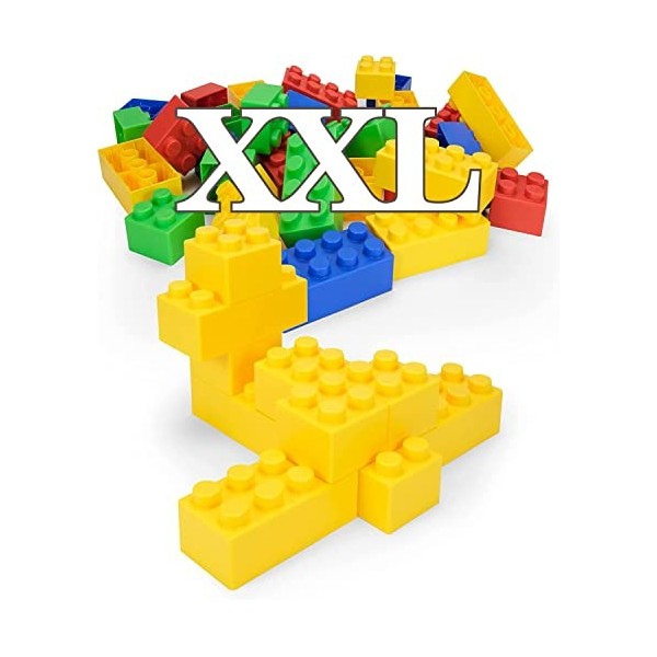 Zebrix Lot de 50 blocs de construction XXL - 4 couleurs - Grands blocs de construction en rouge, vert, bleu et jaune - 50 pi