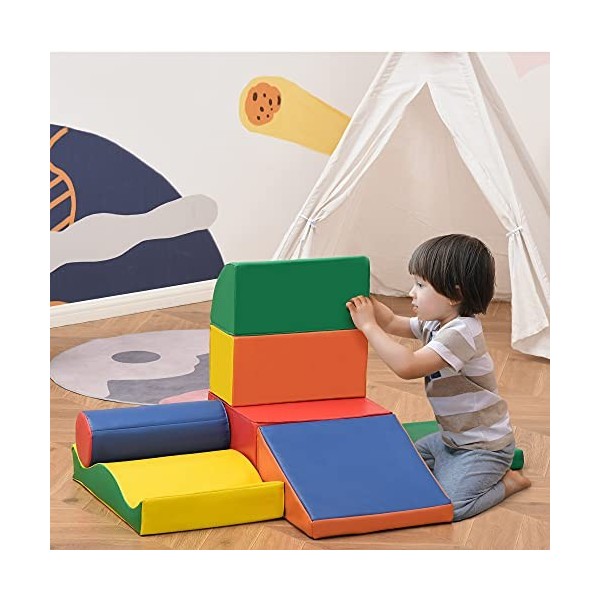 HOMCOM 7 Blocs de Construction en Mousse XXL - modules de motricité - Jouets éducatifs - certifiés Normes EN71-1-2-3 - Mousse