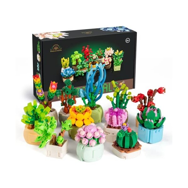 AOUNTRON Lot de 12 ensembles de construction pour plantes grasses, décoration de bureau, modèle bonsaï en briques, cadeaux à 