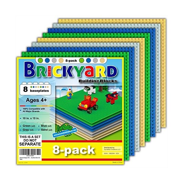 Brickyard Building Blocks Pack De 8 Plaques DAppui pour Briques De Construction 2 Vertes, 2 Bleues, 2 Grises, 2 Sable - Pac