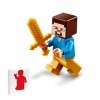 Lego Minecraft Minifigure - Steve with Gold Legs, Gold Sword and Side Display