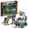 LEGO 76949 Jurassic World L’Attaque du Giganotosaurus et du Therizinosaurus, Jouet de Garage avec Hélicoptère et Figurine de 