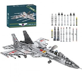 Blocs de Construction Avion de Combat, Jeu de Construction de Avion de Chasse J-15, avec Minifigures et Missiles, Jouets de C