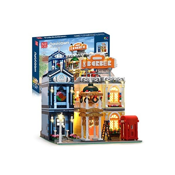 Ensembles Blocs Construction de Salon Coiffure Petite Ville, 2267PCS Street View STEM Toys avec Modèle Briques Maison Lumineu