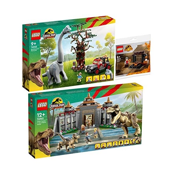 Lego Lot de 3 : 76960 Découverte du Brachiosaure, 76961 attaque du T. rex et du Raptor sur le centre daccueil et 30390 March