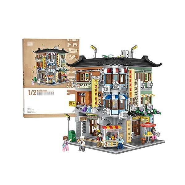 Ensemble De Blocs De Construction Immeuble Commercial De Coin,2763 Pièces Grande Scène De Rue De Hong Kong Assembler Modèle J