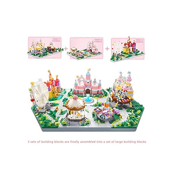 NA Château Rose 3 en 1 Diamant Particules Fantaisie Château Grande Roue Blocs De Construction Jouets Créatifs pour Cadeau