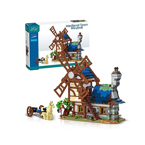 AMOC Moulin à vent médiévale modulaire 1824 pièces + scène de rue - Kit de construction avancé - Compatible avec Lego 21325