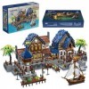 MISINI 89152 Medieval Harbor Cabin Lighting Lot de 2296 blocs de construction MOC pour adultes et adolescents