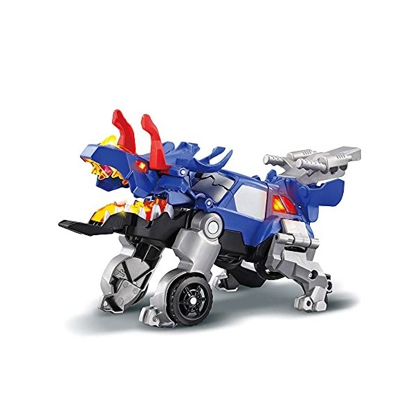 VTech - Switch & Go Dinos Crash, Dinosaure Sonore Kaops, le Tricératops, Jouet 2 en 1 Transformable en Voiture de Course, Bat