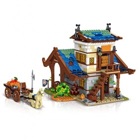 GUDAN Modèle de bâtiment de grange urbaine médiéval,1725 pièces Maison modulaire européenne MOC Château Vue sur la rue,Compat