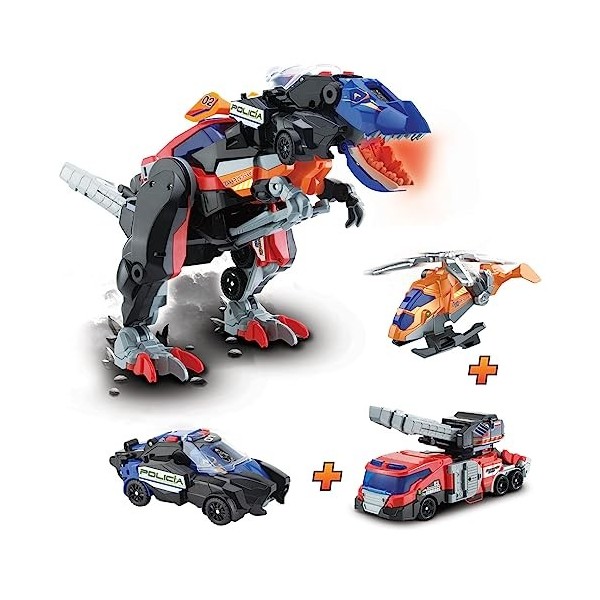 VTech - Switch&Go Dinos 4en1 Mega T-Rex SOS, Superdinosaure combiné de Trois véhicules durgence, Dinosaures et Figurines da