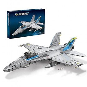 Jeu de Construction Avion, Ensemble de Blocs de Construction Davion de Chasse FA-18 avec Missiles, Jouets de Construction D