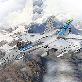 Jeu de Construction Avion, Ensemble de Blocs de Construction Davion de Chasse FA-18 avec Missiles, Jouets de Construction D