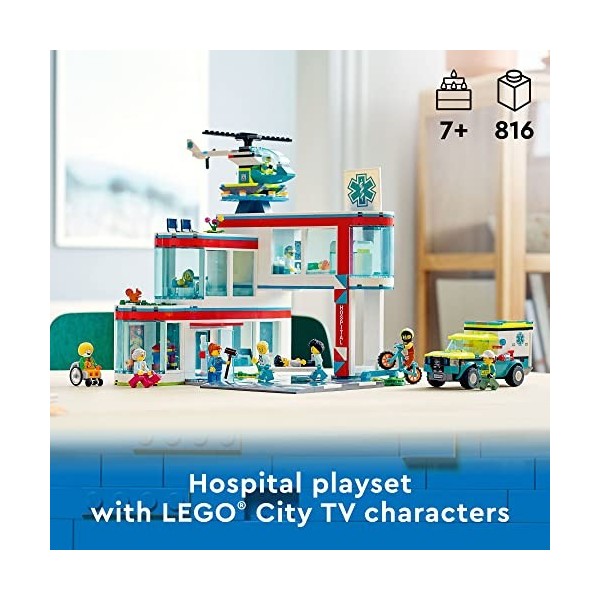LEGO City Hospital 60330 Building Kit with Ambulance and Rescue Helicopter for Kids Aged 7 and up 816 Pieces 