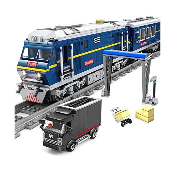 Yvon Technic Train - Le Locomotive DF 11Z Jeux de Construction avec Moteur, Rails et Éclairage LED, 1192 Pièces Briques Compa