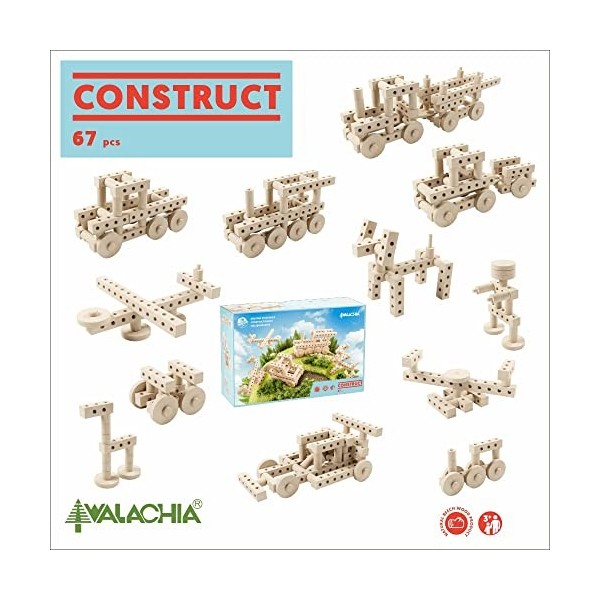 Walachia CONSTRUCT -67 pièces en bois - 100 % produit naturel