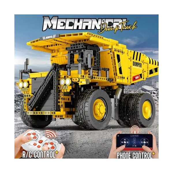 Kit de blocs pour tombereau technique, 1622 pièces kit de construction de camion avec télécommande et Kit moteur, modèle de t