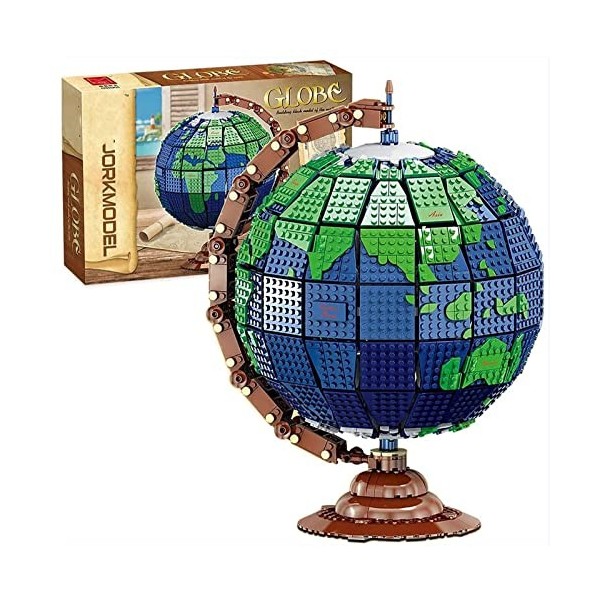 Kit Blocs Construction Globe Rotatif,Jouets Éducatifs Modèle Darchitecture Carte Monde,2420 Pièces MOC Globe Rotatif Assembl