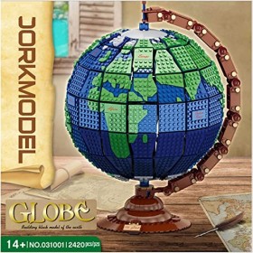 Kit Blocs Construction Globe Rotatif,Jouets Éducatifs Modèle Darchitecture Carte Monde,2420 Pièces MOC Globe Rotatif Assembl