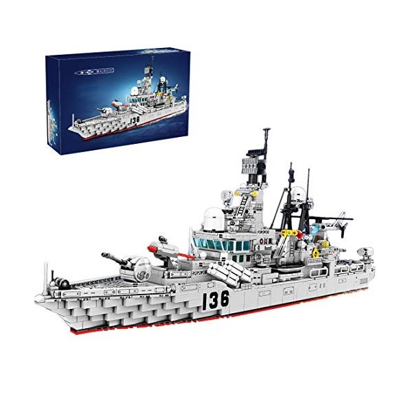 MayB 1716Pcs Porte-Avions, Jouet de Construction avec 6 Figurines et Hélicoptère, Navire de Guerre Jouet pour Enfants et Adul