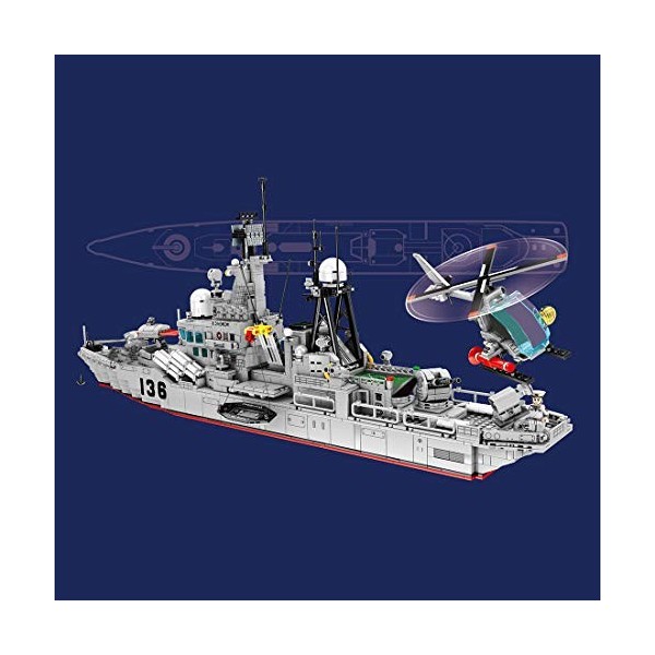 MayB 1716Pcs Porte-Avions, Jouet de Construction avec 6 Figurines et Hélicoptère, Navire de Guerre Jouet pour Enfants et Adul