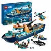 LEGO 60368 City Le Navire d’Exploration Arctique, Grand Jouet avec Bateau Flottant, Hélicoptère, sous-Marin, Épave de Viking,